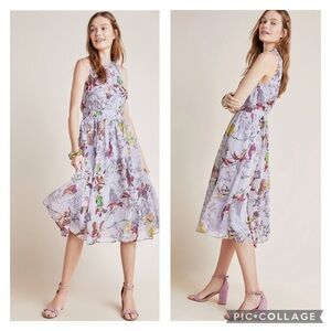 Anthropologie Floral Midi Dress - Lavender and Multicolor
